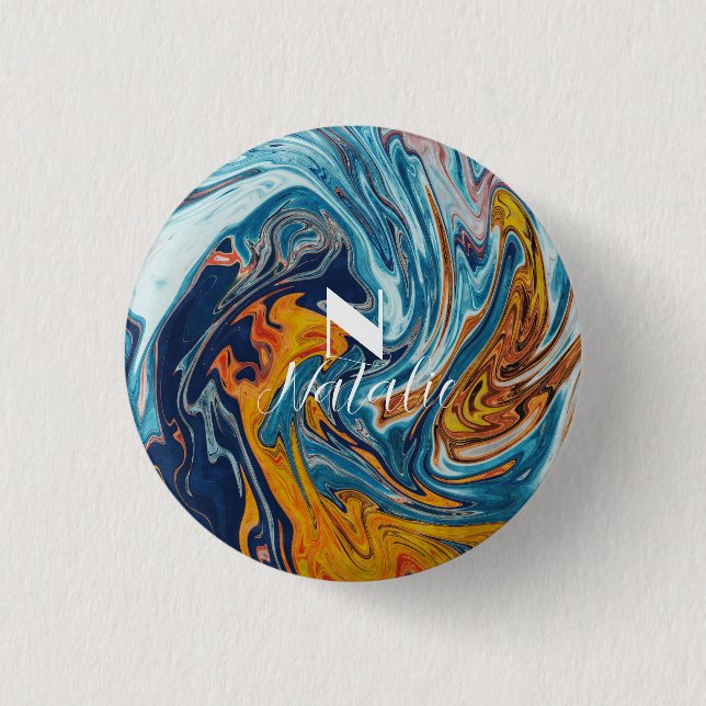 Elegant Luxury Blue Gold Monogram          1 Inch Round Button (Front)