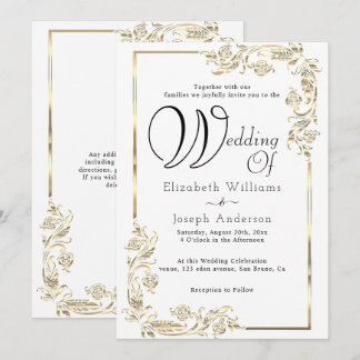 Elegant Luxury Budget Gold Floral Frame Wedding Invitation