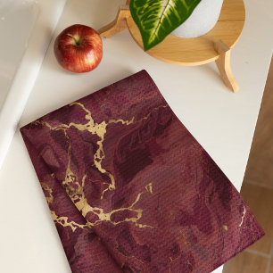 Elegant Luxury Burgundy Gold Marble Kitchen Towel