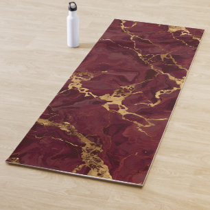 Elegant Luxury Burgundy Gold Marble Yoga Mat