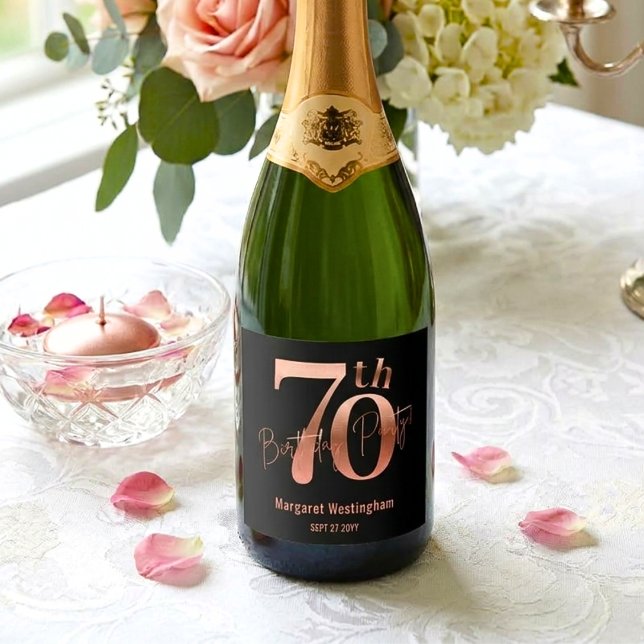 Elegant Luxury Chic Rose Gold 70th Birthday Sparkling Wine Label (Creator Uploaded)