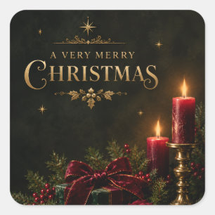 Elegant Luxury Christmas Card, Velvet Bow Square Sticker