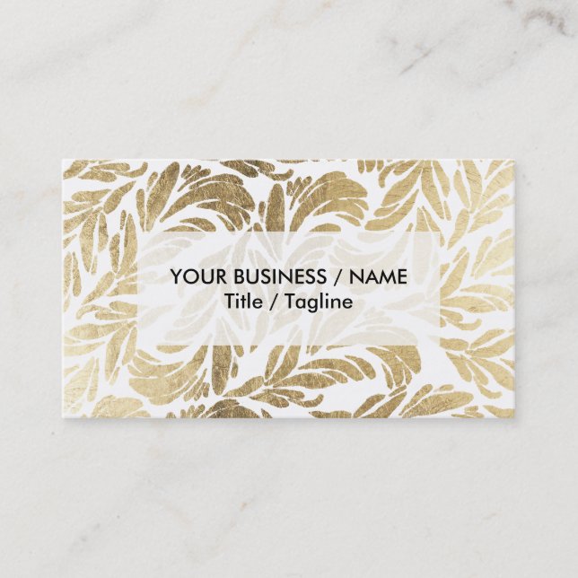 Elegant luxury custom faux gold foil floral damask business card (Front)