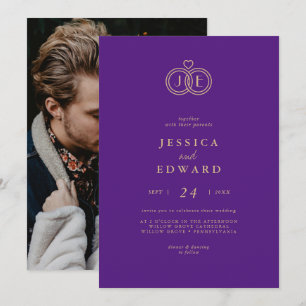 Elegant Luxury Eggplant Monogram Photo Wedding Invitation