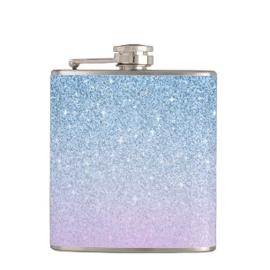 Elegant Luxury Faux Glitter Blue Rose Gold Hip Flask