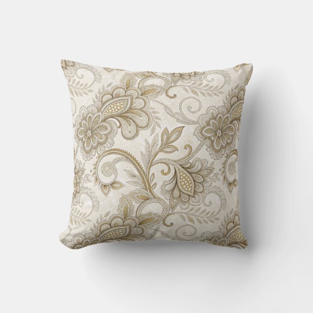 Elegant Luxury Floral Paisley Design Pattern Art Throw Pillow (Front)