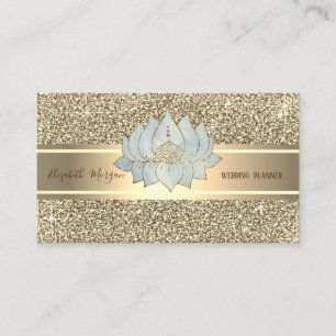 Elegant Luxury Glitter ,Gold Stripe,Blue Lotus Business Card