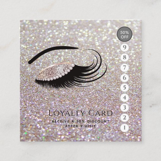Elegant luxury glittery diamond lashes makeup eye loyalty card (Front)