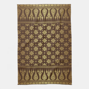 Elegant Luxury Gold and Brown Egyptian Damask Kitchen Towel
