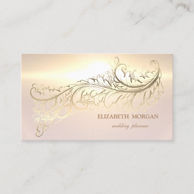 Elegant Luxury Gold Feather Business Card (Front)
