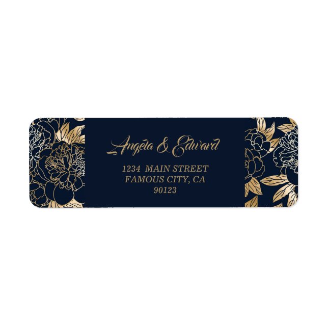 Elégant Luxury Gold Florals Mariage Étiquette (Devant)