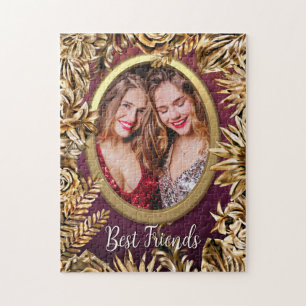 Elegant Luxury Gold Flowers Add Your Photo Custom Jigsaw Puzzle
