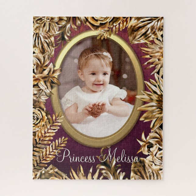  Elegant Luxury Gold Flowers Add Your Photo Custom Jigsaw Puzzle (Vertical)