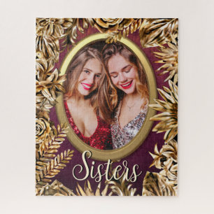 Elegant Luxury Gold Flowers Add Your Photo Sisters Jigsaw Puzzle