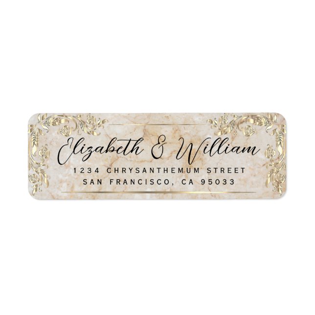 Elegant luxury Gold Frame & Script Marble Address (Front)