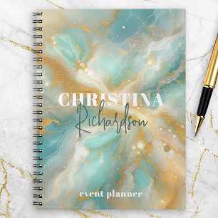 Elegant Luxury Gold Glitter Aquamarine Marble Notebook