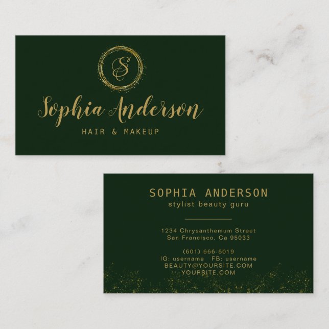 Elegant Luxury Gold Glitter & Signature Script Bus Business Card (Front/Back)