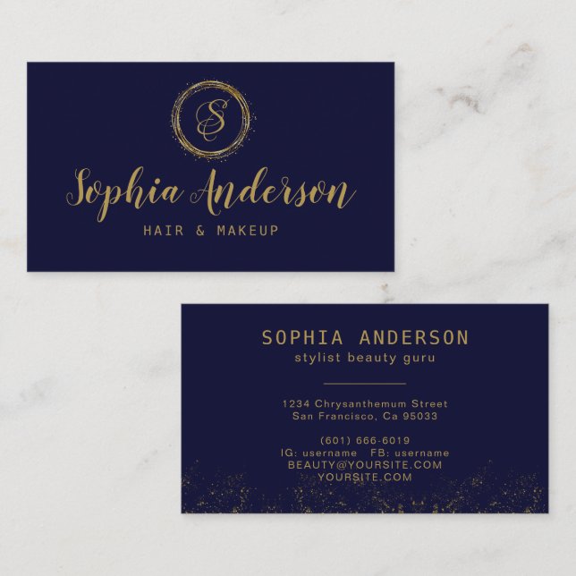 Elegant Luxury Gold Glitter & Signature Script Business Card (Front/Back)