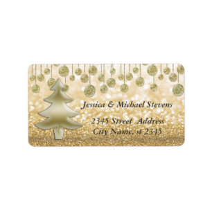 Elegant luxury gold glittery Christmas tree Label