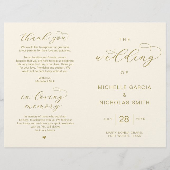 Elégant Luxury Gold, Programmes de mariage pliable (Devant)