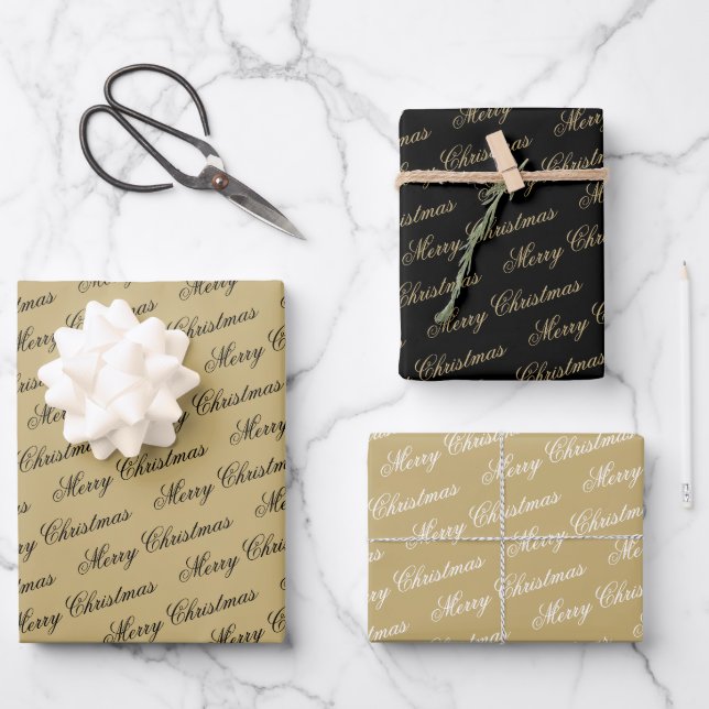 Elegant Luxury Gold Script Merry Christmas Wrapping Paper Sheet (Front)