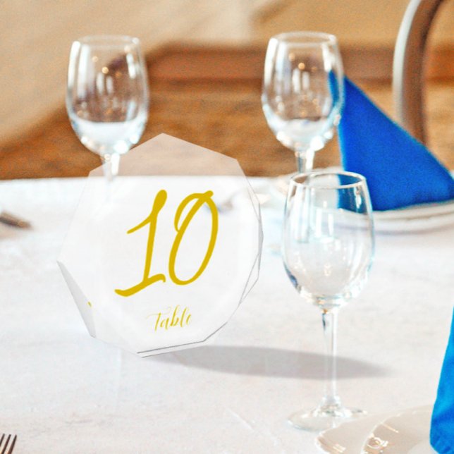 Elegant Luxury Gold Script Wedding Table Number Photo Block (Creator Uploaded)