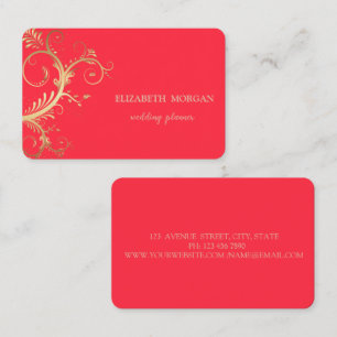 Elegant Luxury Gold Swirls Red Business Card