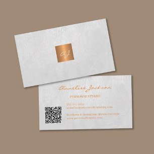 Elegant luxury gold white monogram QR code Business Card