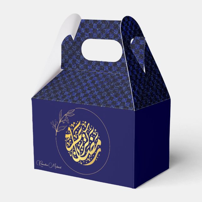 Elegant Luxury Golden Navy Glitter Ramadan Mubarak Favor Box (Front Side)