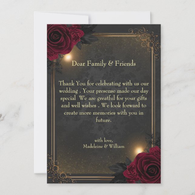 Elegant Luxury Goth Glam Wedding Thank You Card (Front)