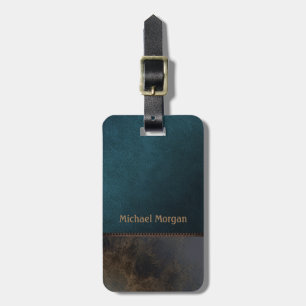 Elegant Luxury Green Brown Leather Look Luggage Tag