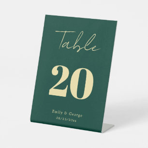 Elegant Luxury Green Gold Script Modern Wedding Pedestal Sign