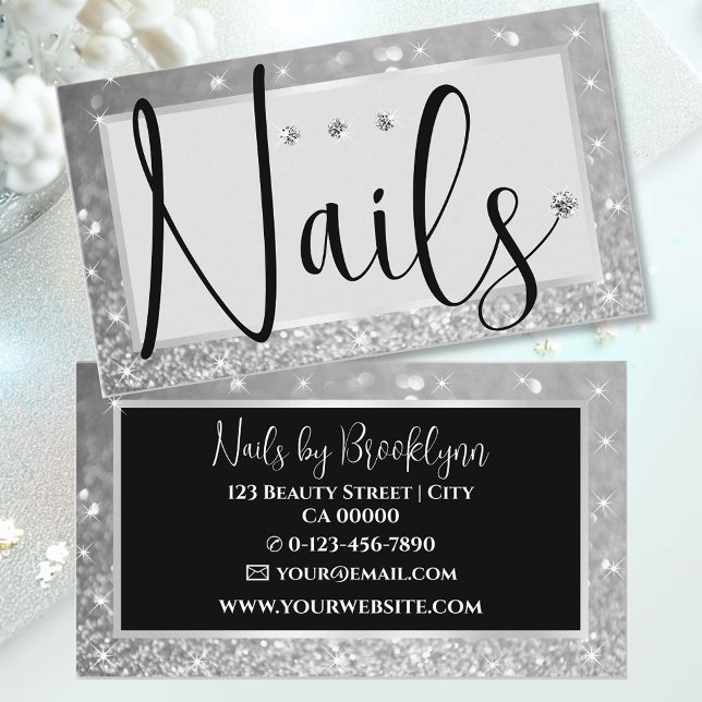 Elegant Luxury Grey Glitter Rhinestone Diamond Business Card (Creator Uploaded)