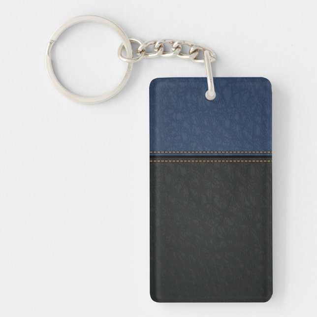 Elegant Luxury Leather Look Blue Black Keychain (Front)
