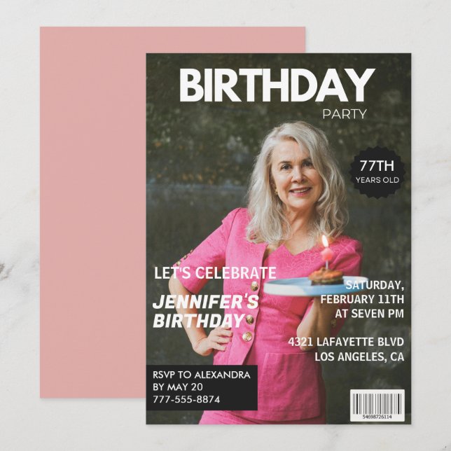 Elegant Luxury Magazine Photo 77th birthday Invitation (Front/Back)