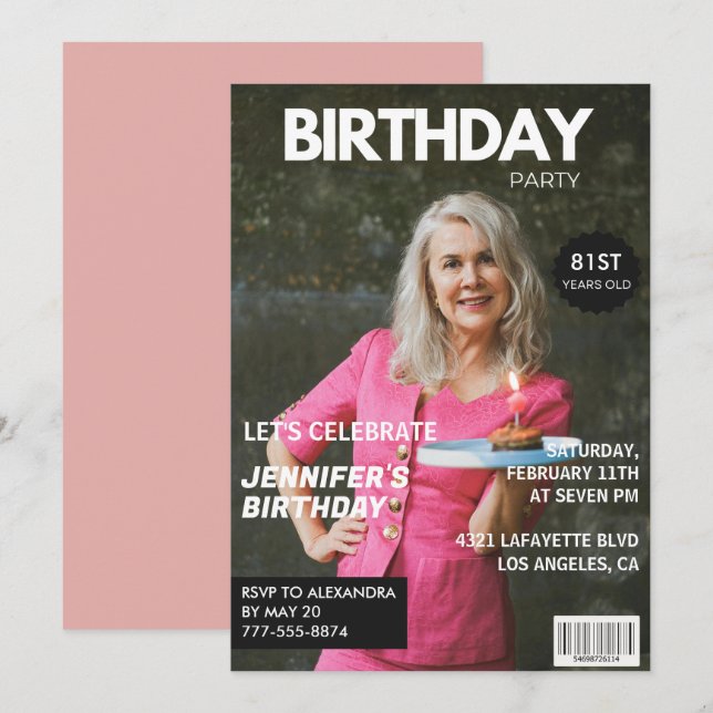 Elegant Luxury Magazine Photo 81st birthday Invitation (Front/Back)