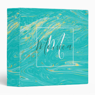 Elegant Luxury Marble Gold Blue Monogram Binder
