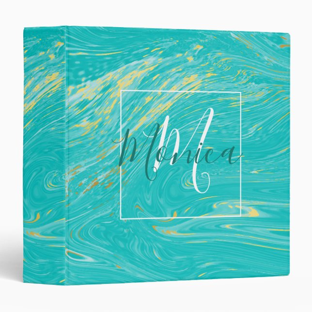 Elegant Luxury Marble Gold Blue Monogram Binder (Front/Spine)