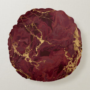 Elegant Luxury Modern Burgundy Gold Marble Round Pillow