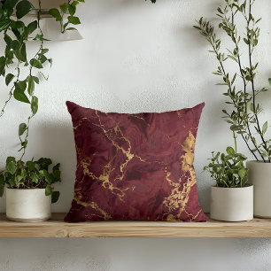Elegant Luxury Modern Burgundy Gold Marble Throw Pillow