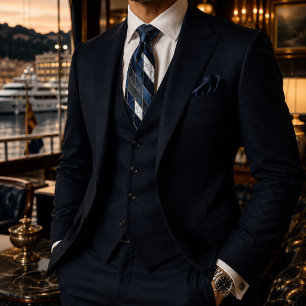 Elegant Luxury Navy Blue Marble Mosaic Tie