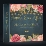 Elegant luxury navy blush gold floral wedding binder<br><div class="desc">Romantic vintage Victorian style roses borders,  two golden hearts and elegant Happily Ever After typography script on a dark midnight navy blue chalkboard background making a beautiful wedding binder keepsake. ---- Personalize it with your names and marriage date!</div>