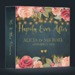 Elegant luxury navy blush gold floral wedding binder<br><div class="desc">Romantic vintage Victorian style roses borders,  two golden hearts and elegant Happily Ever After typography script on a dark midnight navy blue chalkboard background making a beautiful wedding binder keepsake. ---- Personalize it with your names and marriage date!</div>