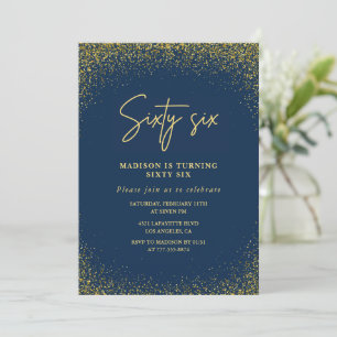 Elegant Luxury Navy Gold Glitter 66th birthday Invitation