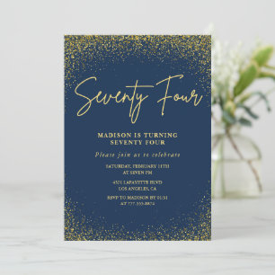 Elegant Luxury Navy Gold Glitter 74th birthday Invitation