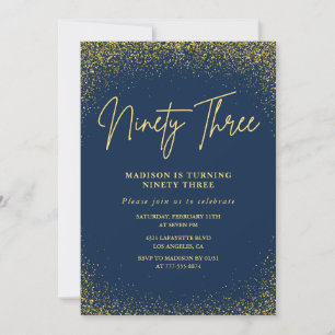 Elegant Luxury Navy Gold Glitter 93rd birthday Invitation
