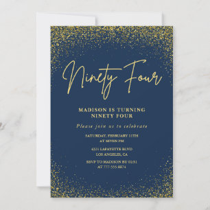 Elegant Luxury Navy Gold Glitter 94th birthday Invitation