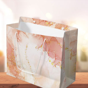 Elegant Luxury Peach and Gold Marble Effect Large Gift Bag