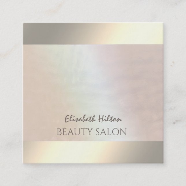 Elegant luxury pearl holographic luminous square business card (Front)