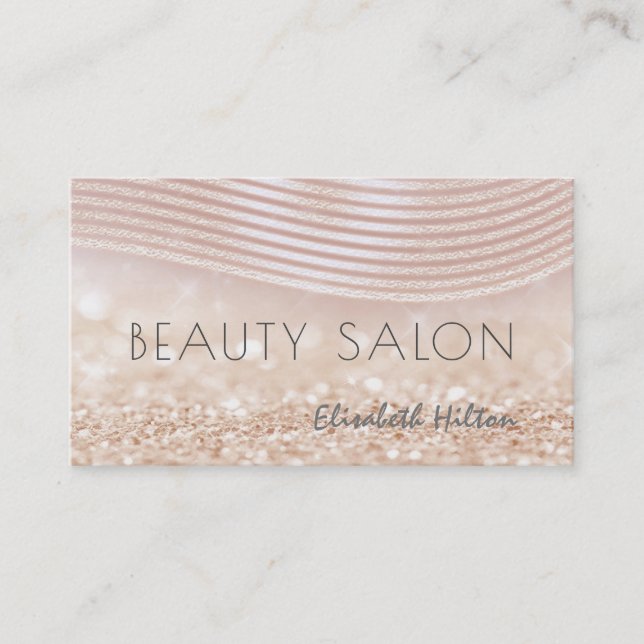 Elegant luxury pearl rose gold luminous stripes business card (Front)